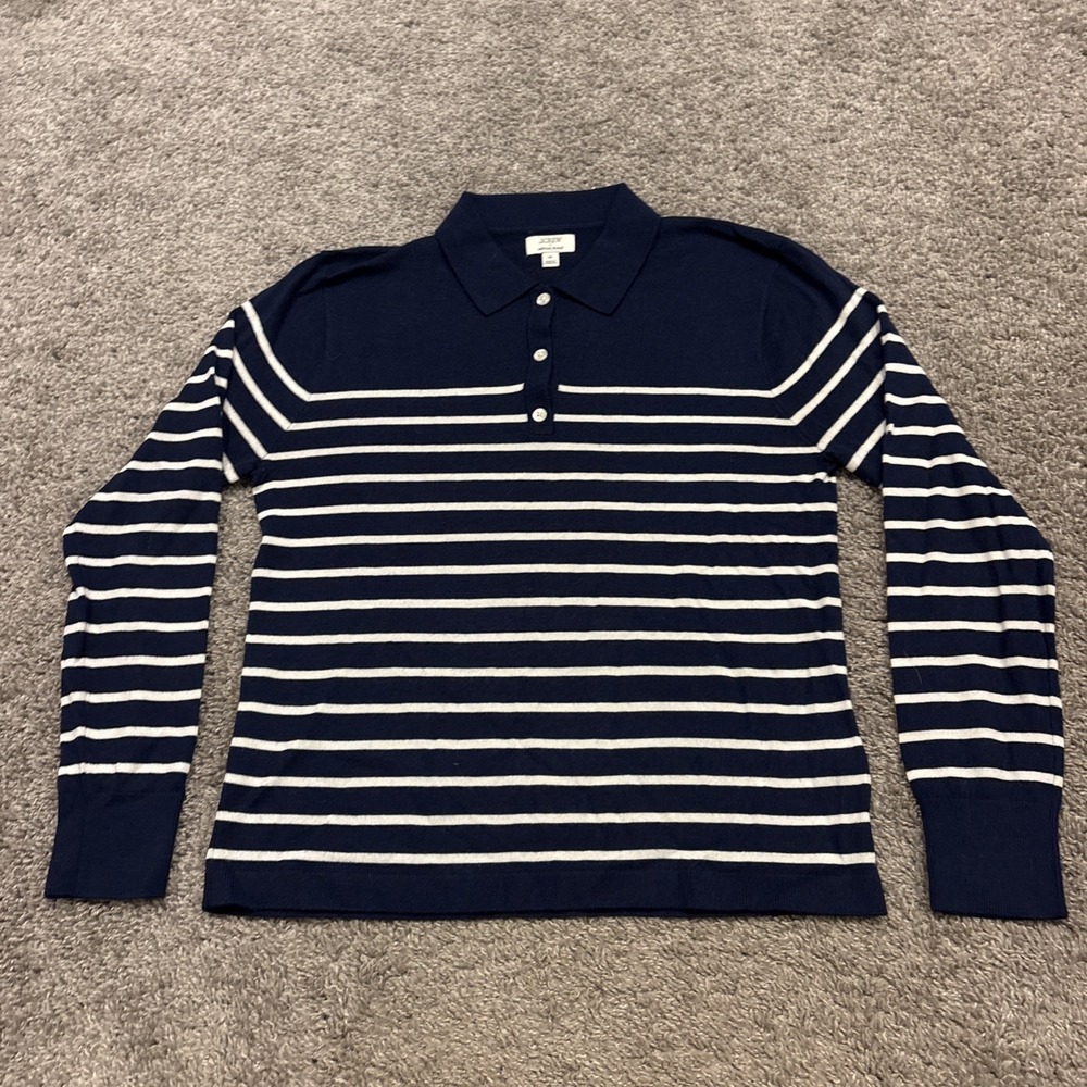 J.Crew Merino Wool Blend Shirt Medium Long Sleeve Blue White Striped Womens SOFT